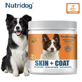 Skin & Coat Supplement for Dogs with Omega 3, 9 & Vitamin E, Supports fur health，Beef Flavor -120 Soft Chews
