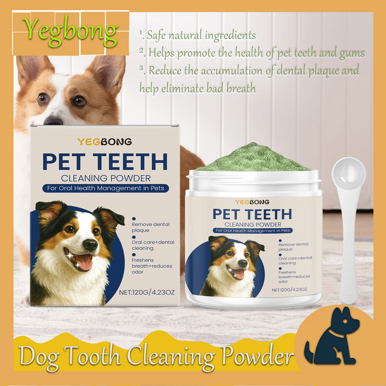 Yegbong 120g Dog Teeth Cleaning Powder for Dogs, Gentle Teeth Cleaning for Dogs to Improve Oral Odor and Freshen Breath